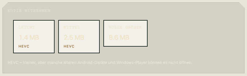 Eine Größe wählen, bevor eine Kopie mitgenommen wird