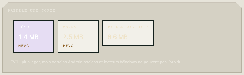 La mention HEVC sur les copies les plus légères