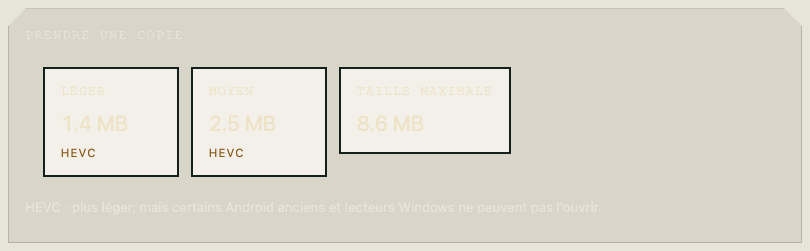 Choisir une taille avant d'emporter une copie